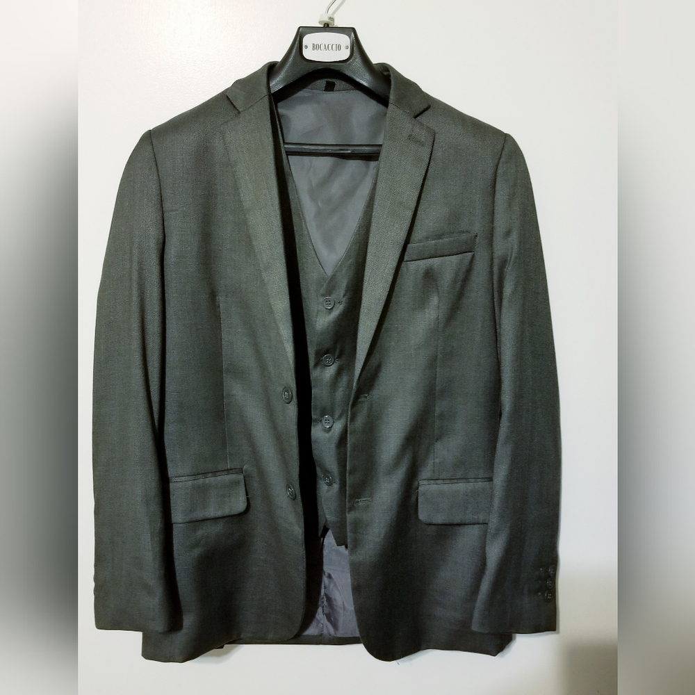 Bocaccio Uomo Boys 2pc Dark Gray Blazer Suit Jacket Vest Size 18R Formal